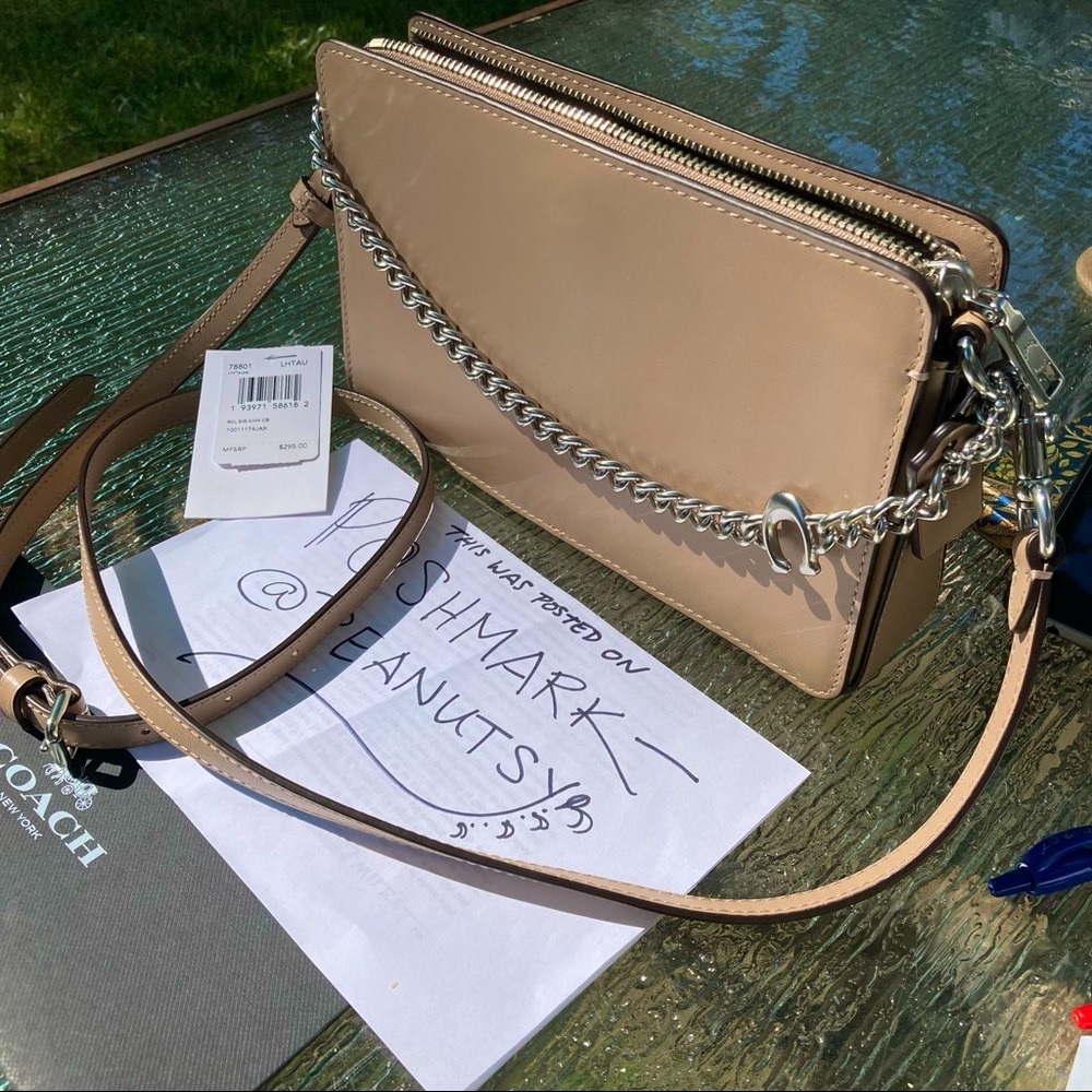 Coach Taupe Signature C chain link crossbody bag purse 78801